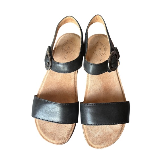 Brioso Shoes - Brioso Rancho Black Leather Ankle Strap Buckle Sandals Womens 9.5 M Brazil
